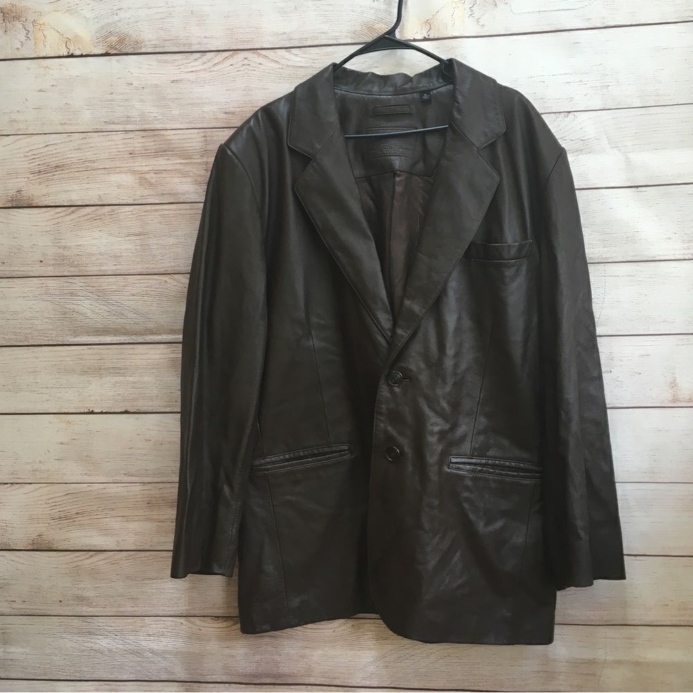 ROUNDTREE AND YORKE BLAZER IN BROWN LEATHER - Picture 1 of 9